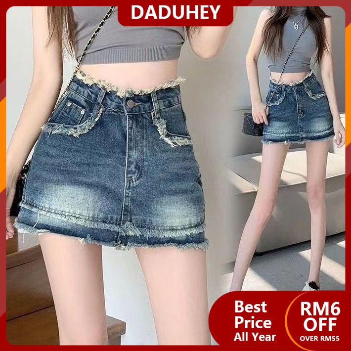 American Style Summer Retro Raw Edge Denim Skirt Womens New Hot Girl Hip Skirt A Line Short 3394