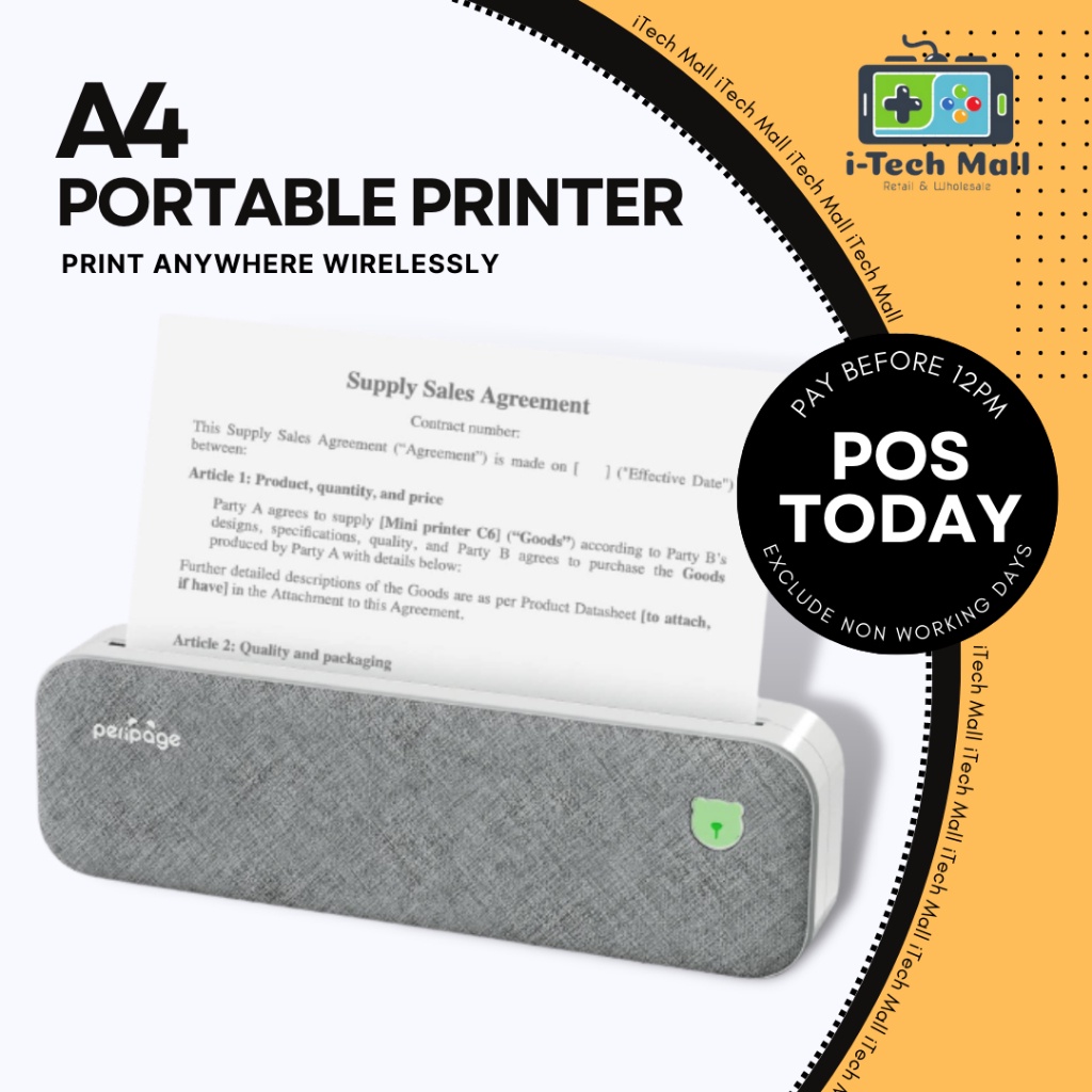 PERIPAGE A4 Portable Printer Thermal Wireless Inkless Printing