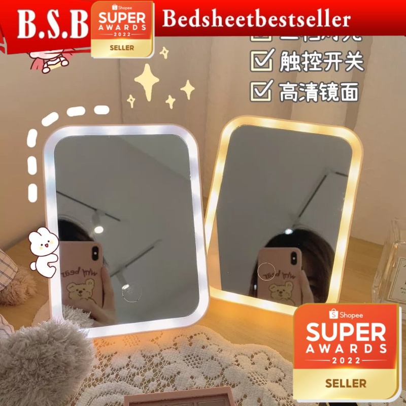 B.S.B LED Makeup Mirror Touch Screen 3 Light Portable Standing Folding