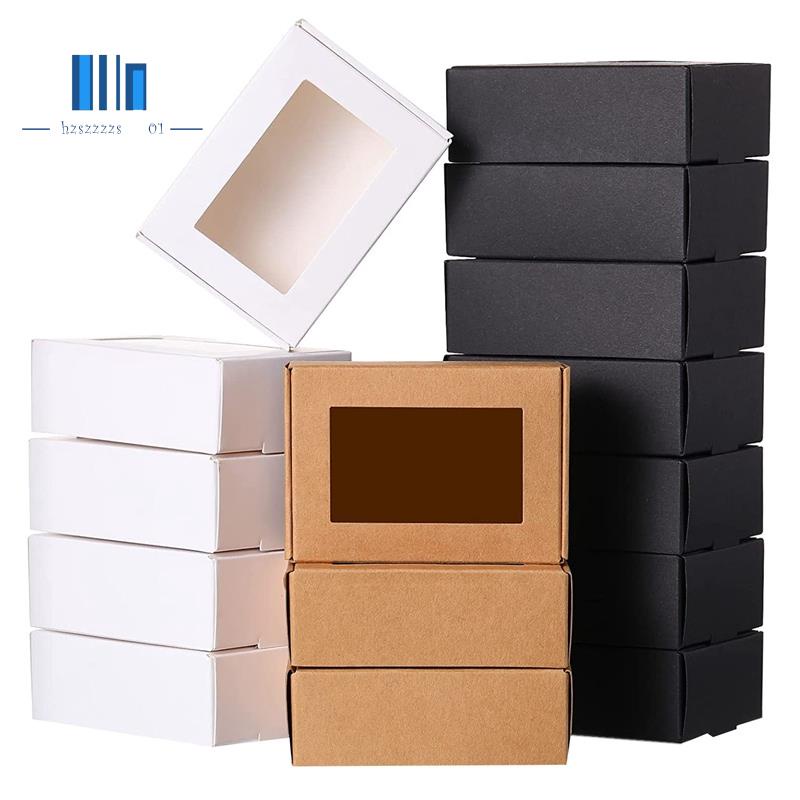 30 Pcs Mini Kraft Paper Box with Window Present Packaging Box Treat Box ...