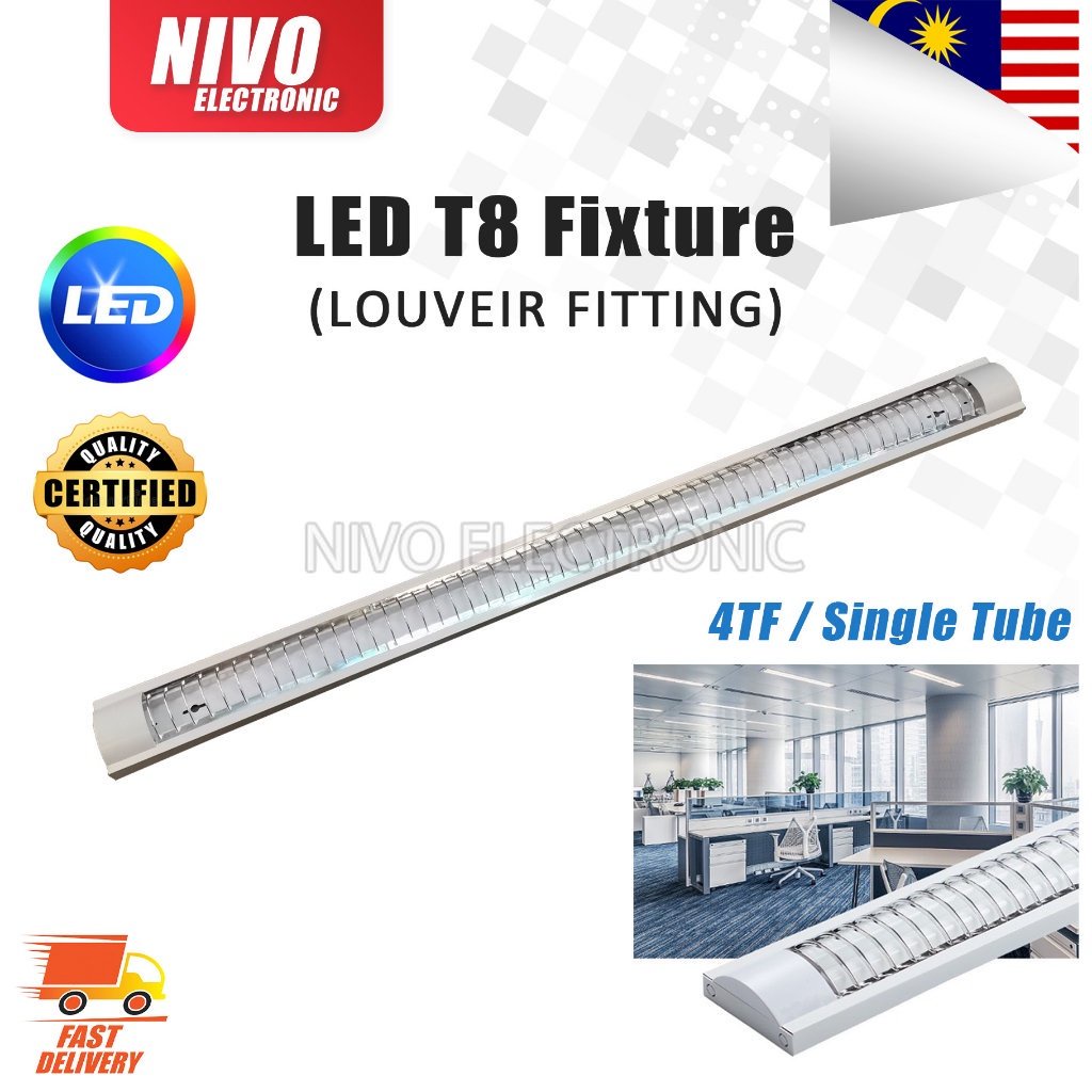 LED T8 Louver Fitting T8 Fitting Single Circuit Frosted Casing For T8 ...