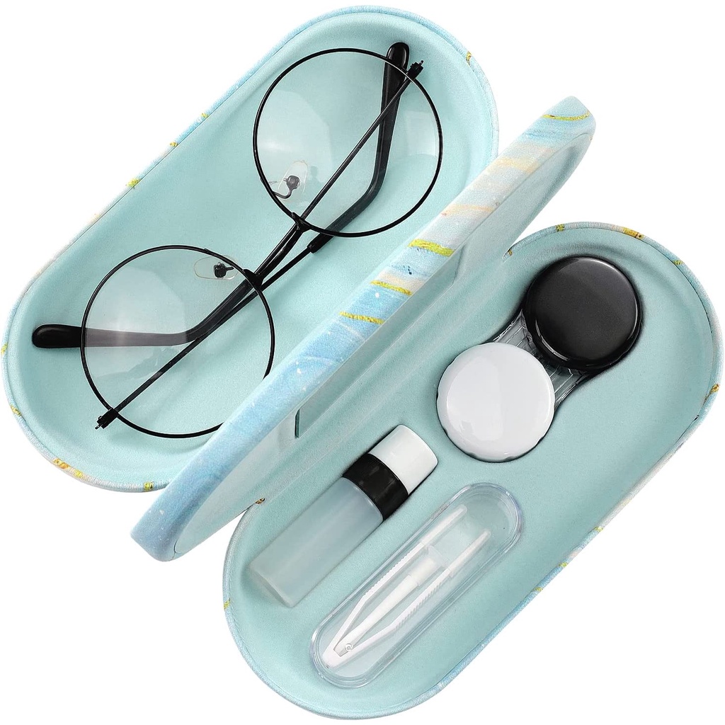 MoKo Double Eyeglass Case, Contact Lens Case with Mirror Tweezers