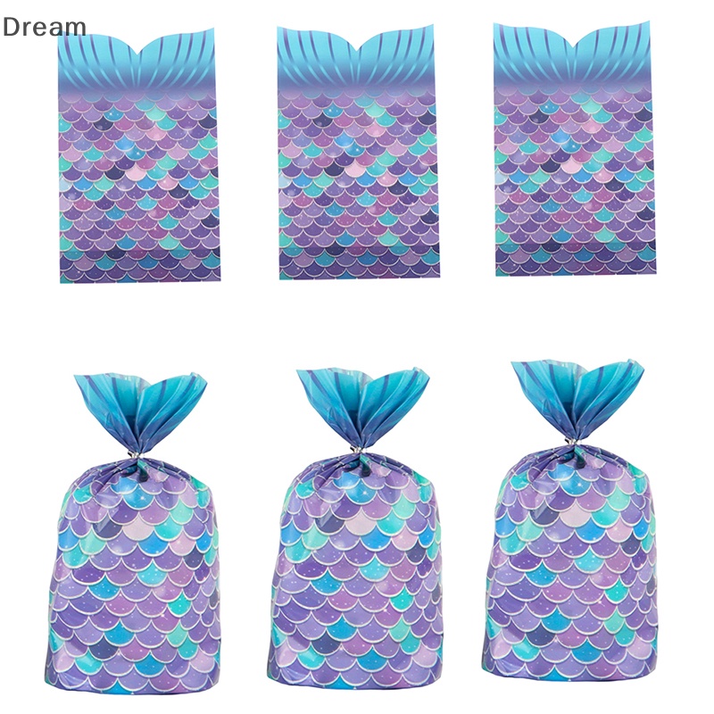 25Pcs Mermaid Party Gift Bag Candy Biscuit Packing Bag Mermaid Tail