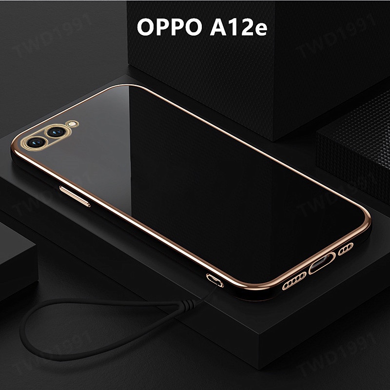 Casing OPPO A12e Case Plating Cover Lanyard Soft TPU Phone Case