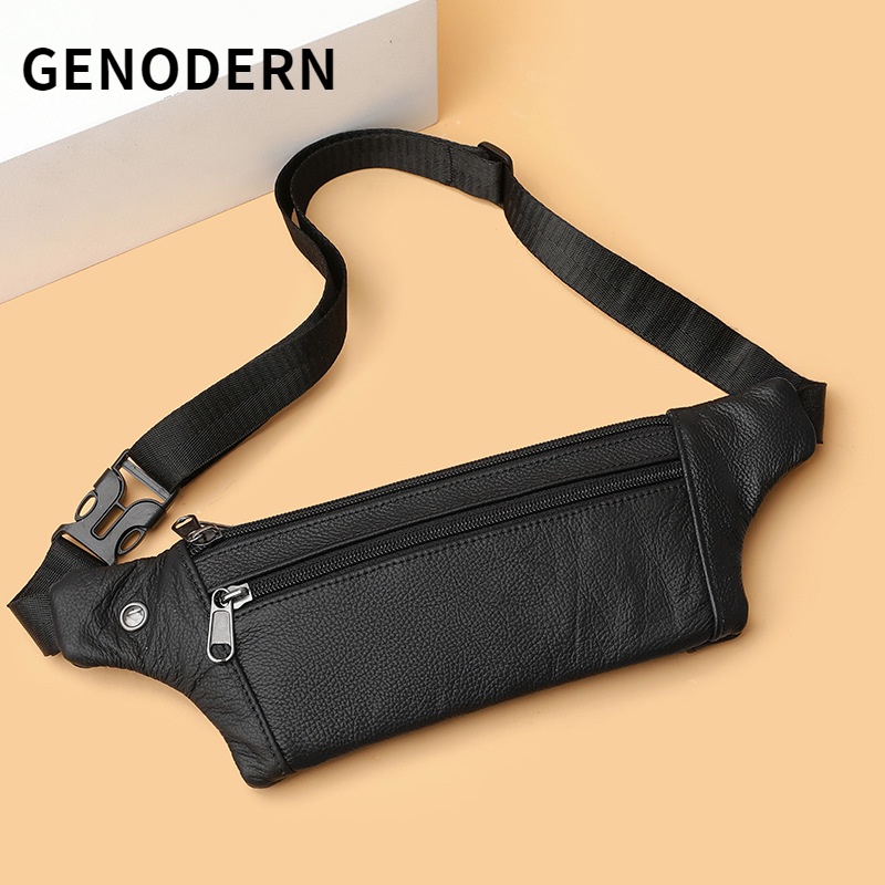 GENODERN Genuine Leather Men's Belt Bag UltraThin Crossbody Bag