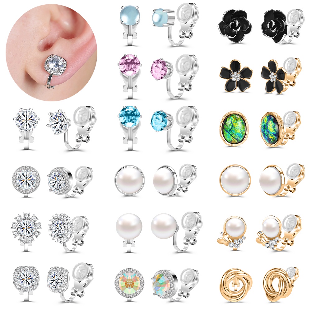 1 Pair Non Pierced Color Crystal Clip Earrings Rose Flower Ear Clip