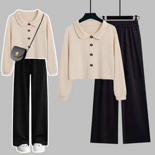 Women's Fashion Casual Outfits Clothes Set 2-Piece Solid Color V-Neck  Ruffles Patchwork Long Sleeve Coat Pants Women Trendy Stylish Clothing  Suits