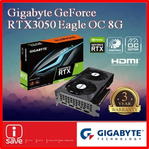 GIGABYTE GeForce RTX 3050 EAGLE OC 8GB GDDR6 VGA Graphic Card ( GV ...