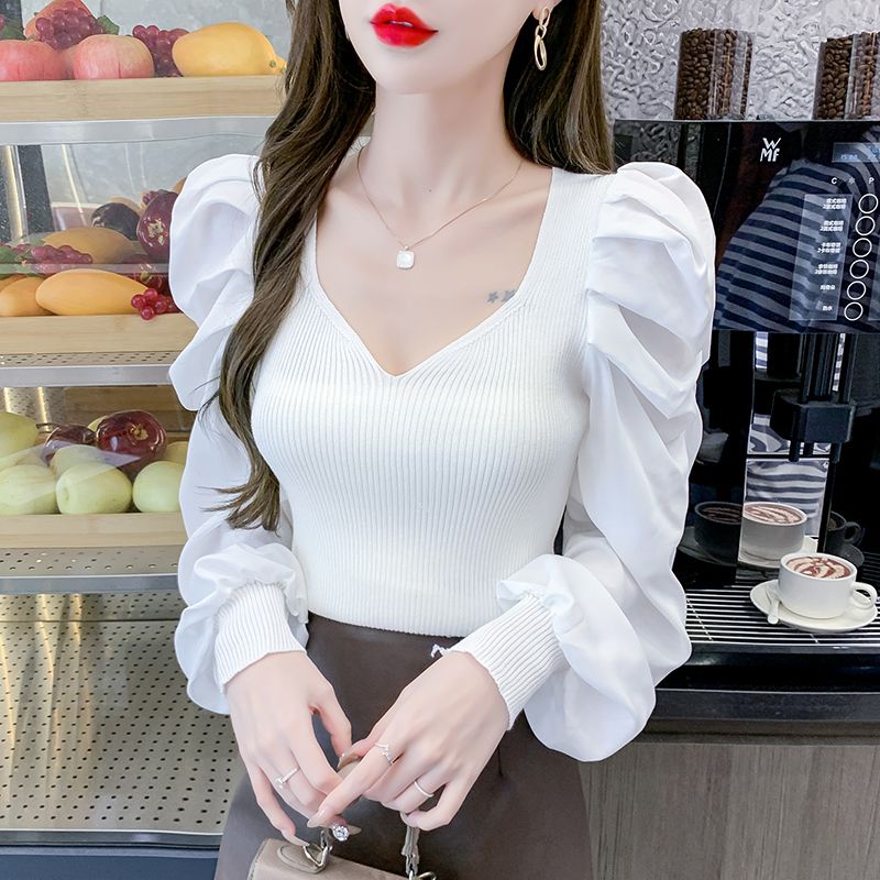 Vneck Beautiful Bubble Sleeve Unique Women's Shirt Shopee Malaysia