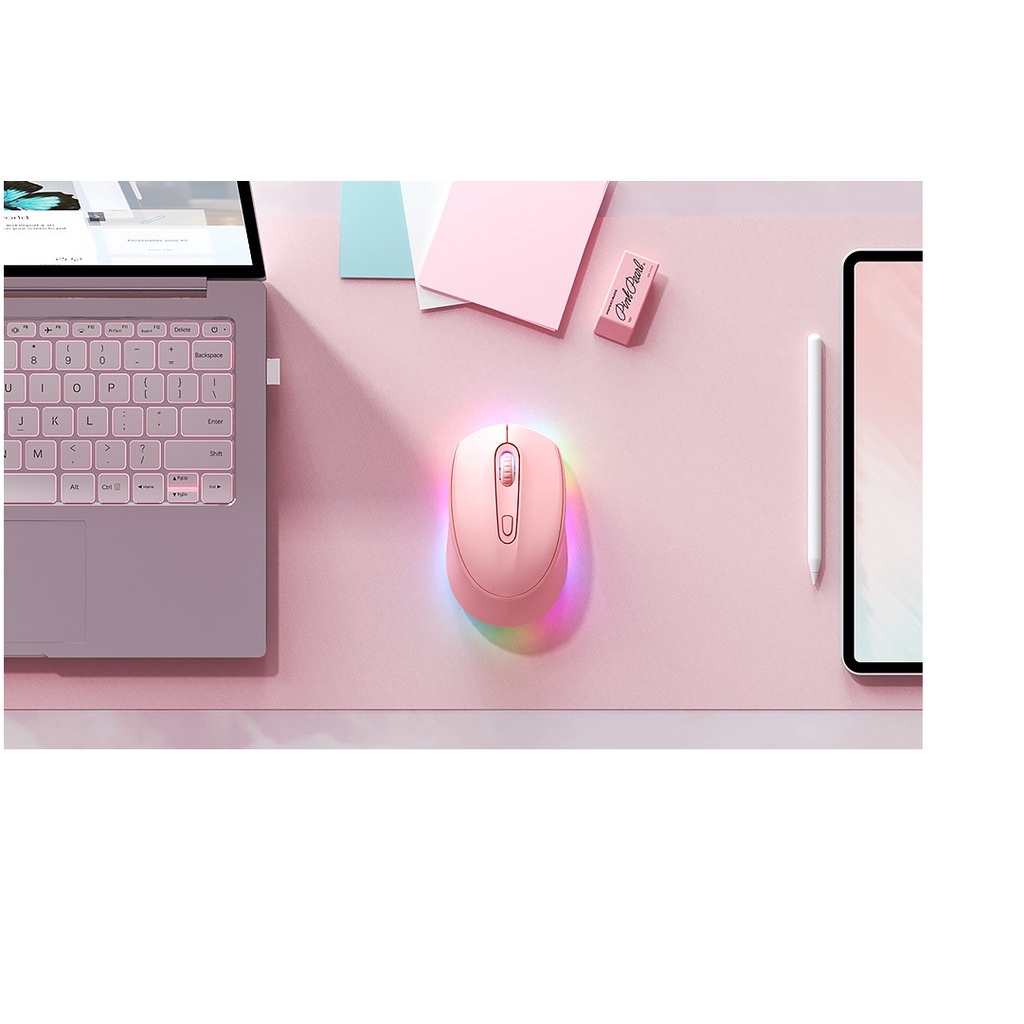 Pink 2.4G Wireless Mouse Rechargeable Light Up Mouse for Laptop Small ...