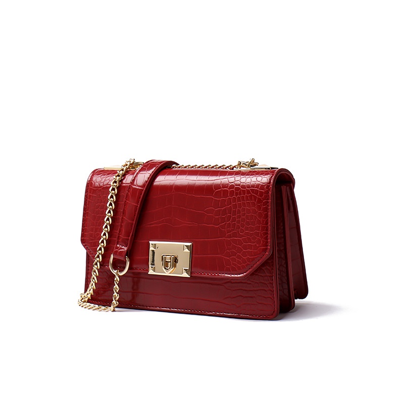 CNK Women CrocEffect Chain Strap Crossbody shoulder bag push lock bag