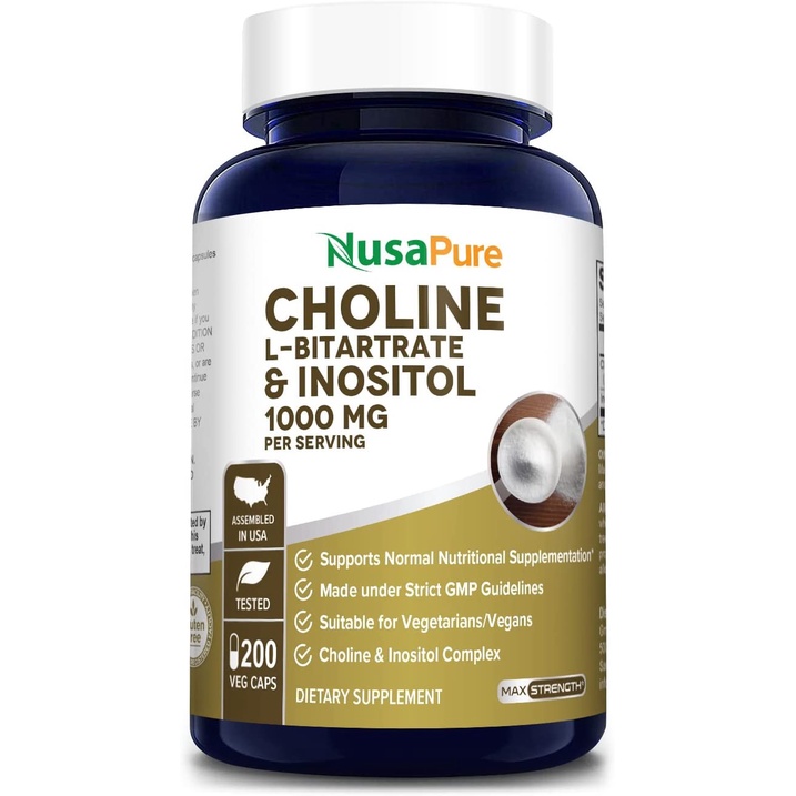 Choline & Inositol 1000mg 200 Veggie Caps (100 Vegetarian, NonGMO