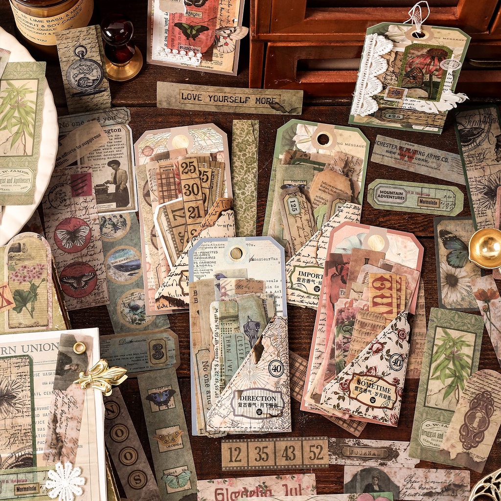 Journamm 40pcs/pack Vintage Washi Paper Stickers Floral Plant Collage ...