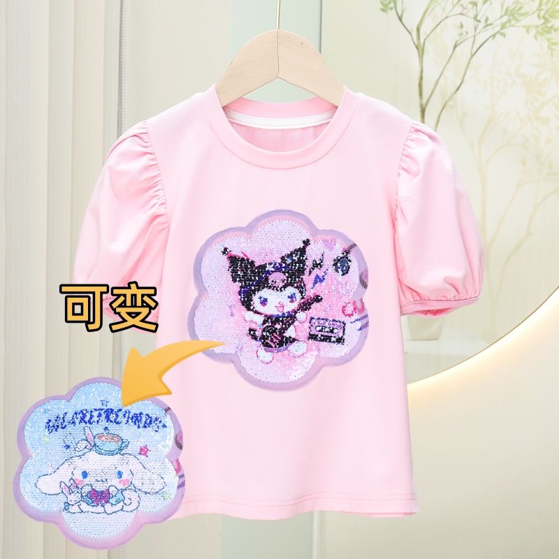 Girls Kuromi Cinnamoroll Cotton Tops Magic Discoloration puff sleeve ...