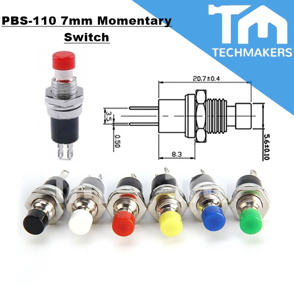 1pcs of PBS-110 7mm Momentary Switch Push Button Switch 240VAC 1A Round Mini Round TechMakers DIY Sensor for Arduino