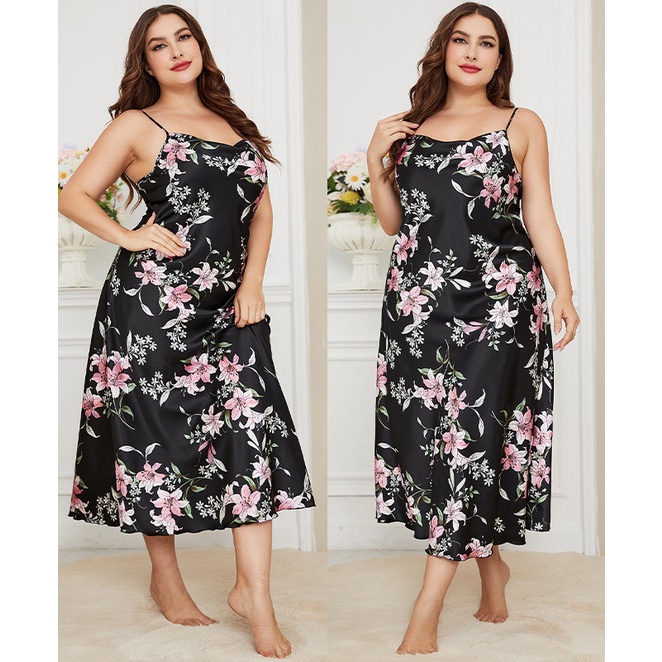 Plus Size Xl 5xl Women Pajamas Sexy Lingerie Dress Silk Satin Sleepwear