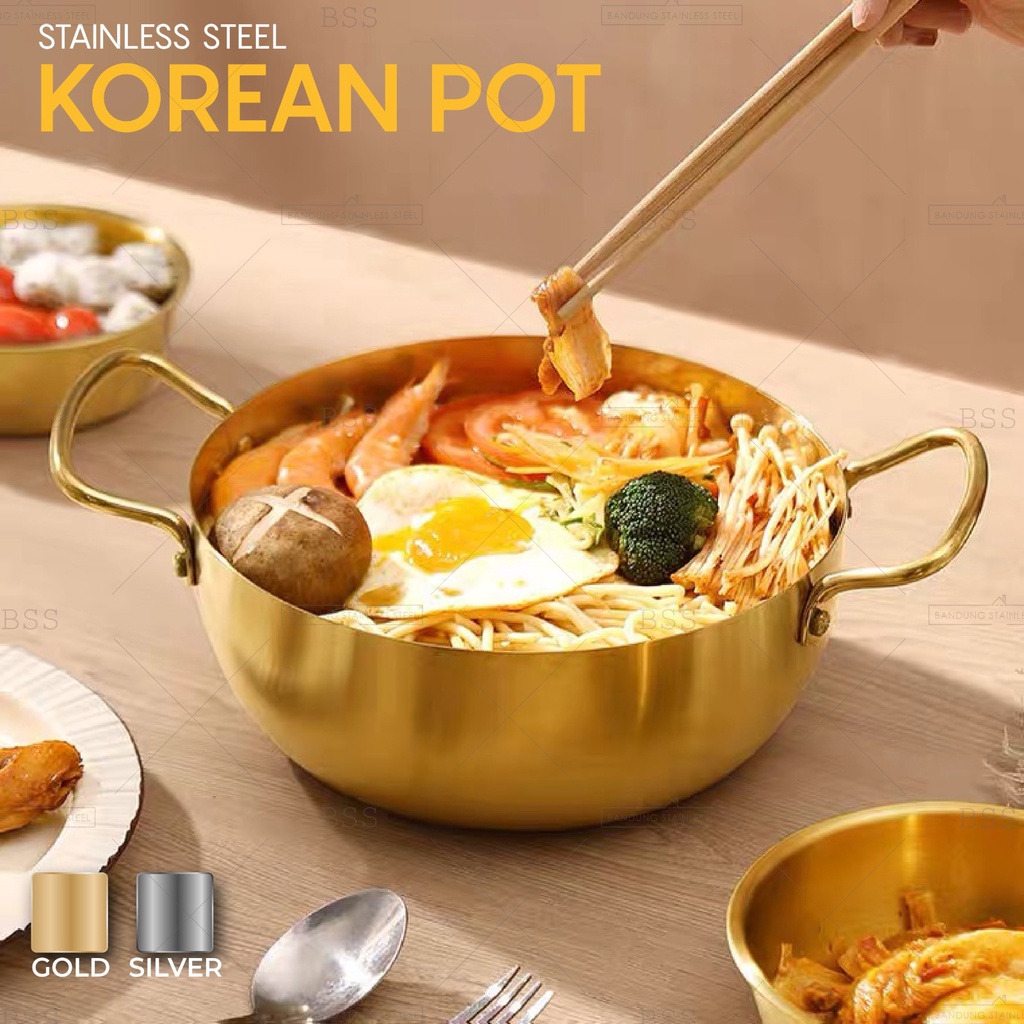 Korean Noodle Pot 16cm 18cm 20cm Stainless Gold Silver Ramen Ramyun