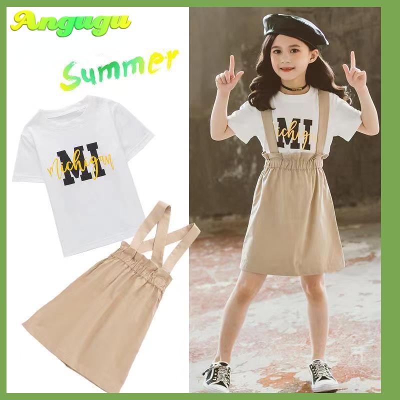 Angugu Summer Girls Dress 2023 New Versatile Kids Strap Skirtootd For