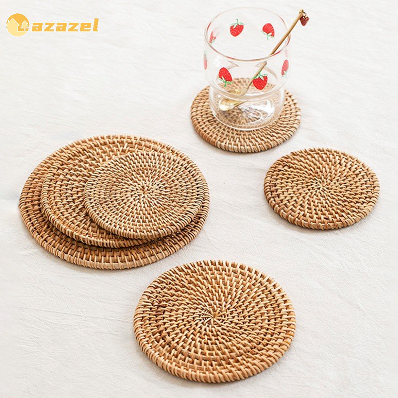 Hand-woven Cup Mat Placemat Retro Heat Insulation Tea Coaster Round ...