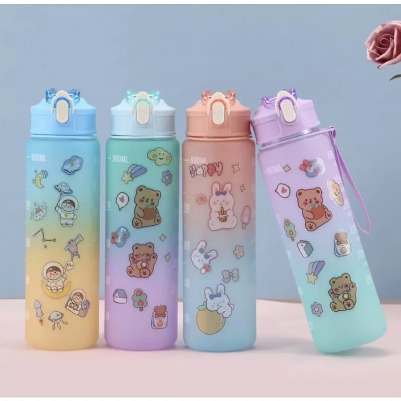 SW_ Portable Cute Water Bottle Botol Air 900ml Water Bottle with Straw ...