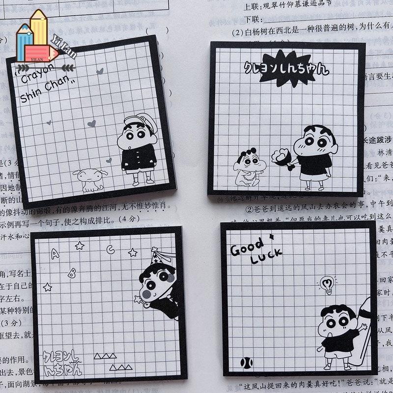 50 Sheets/book Cute Crayon Shinchan Sticky Notes Black and White ...