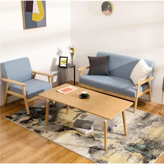 Wooden Leg Sofa 2 Seat Cushion Sofa Living Room Sofa Cafe Sofa Small ...