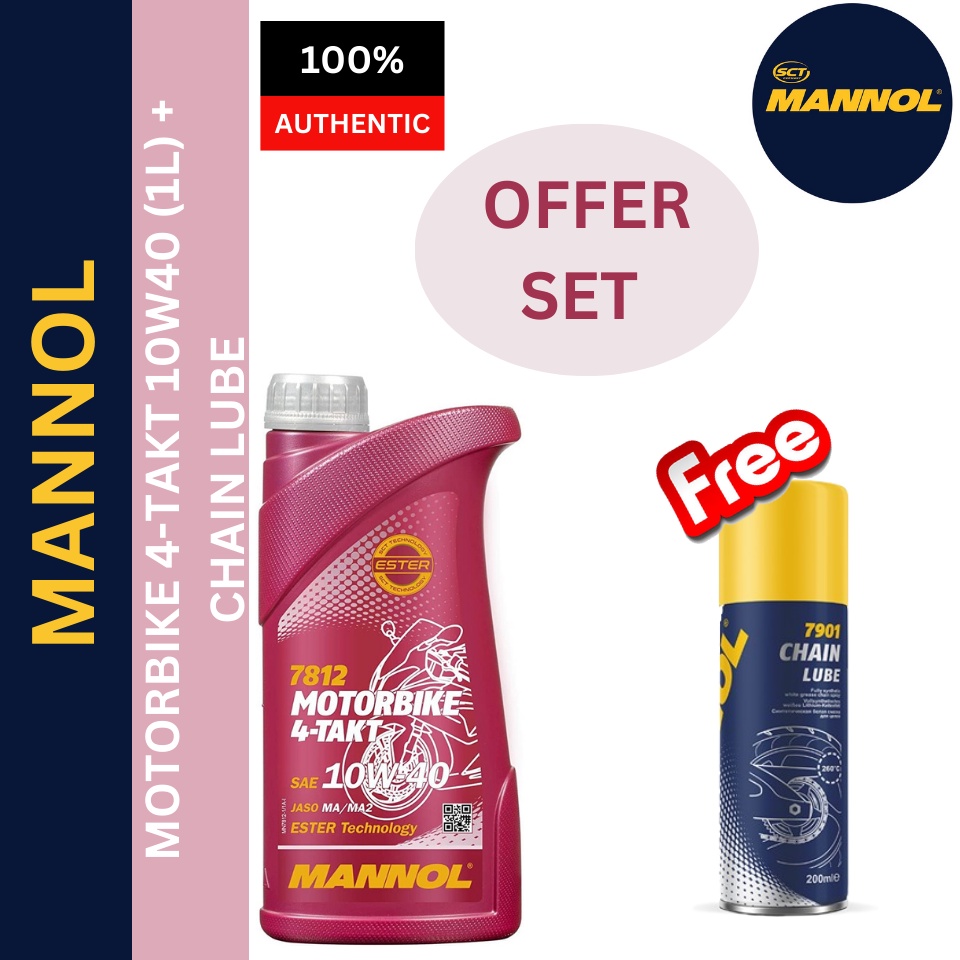 MANNOL MN7812 Motorbike 4-Takt 10W40 FULLY SYNTHETIC (1L) + 7901 CHAIN ...
