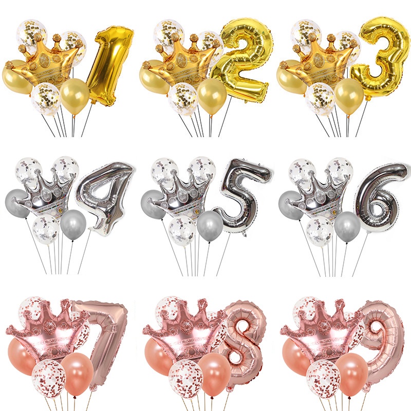 Golden Crown Number Balloon Set One Year Old Baby Children Birthday ...