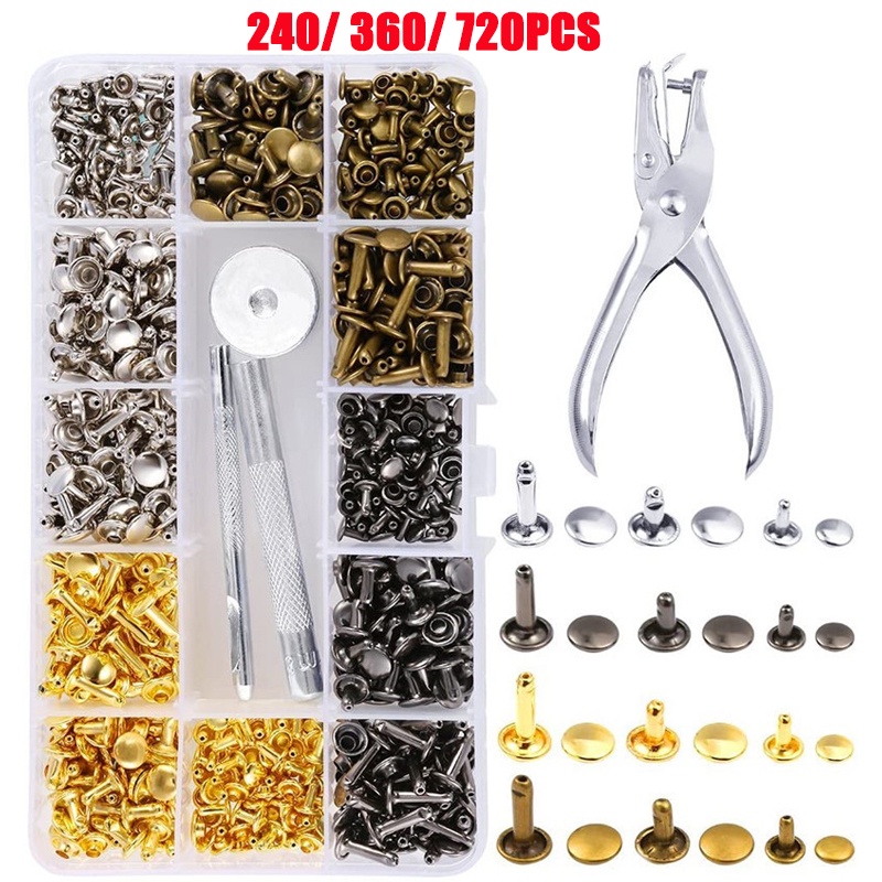 480/360/240pcs Leather Rivets Double Cap Rivet Round Metal Studs with ...
