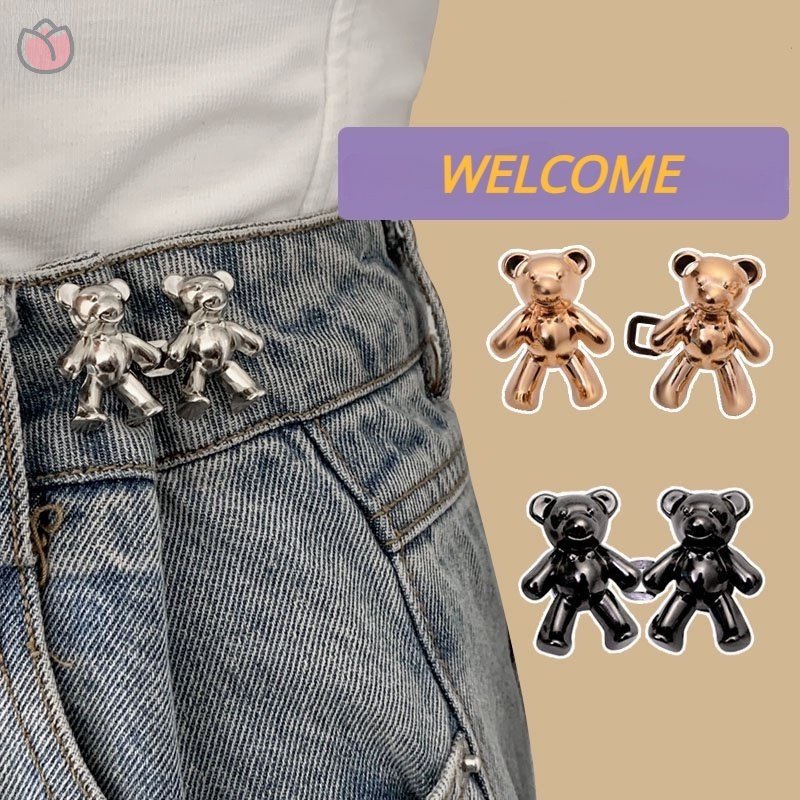 2Pcs Bear Shaped Jean Waist Buckle Adjustable Snap Pants Attacher