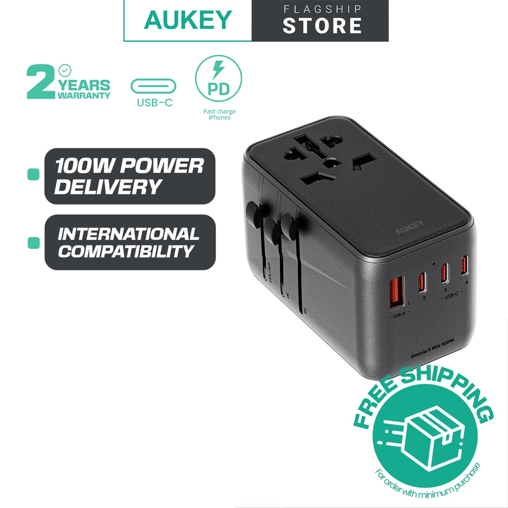 Aukey PATA09 100W Travel Mate GaN Universal Adapter With USB ports