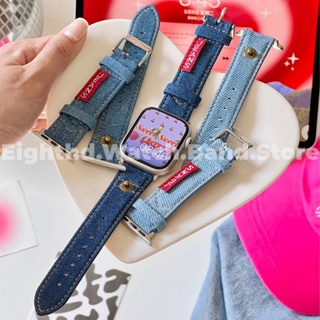 y2k Silver Star Blue Denim Apple Watch Strap 41mm 38 40 42 44 45 49 Jeans  iWatch Strap Women Wristwatch Band Apple Watch Replacement Band