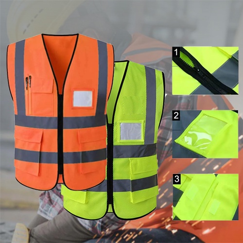 AO 4 Line Reflective Safety Vest with Pocket Zip type MULTI POCKET SAFETY VEST ORANGE GREEN Shopee Malaysia