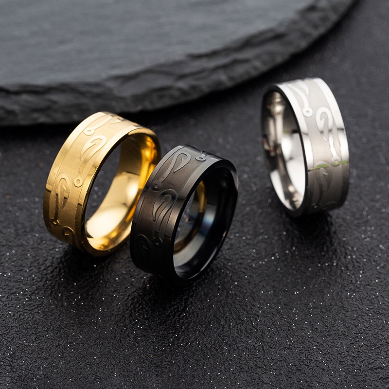 Stainless Steel Inlay Wood Ring - Retro Style Unisex Band - View #9