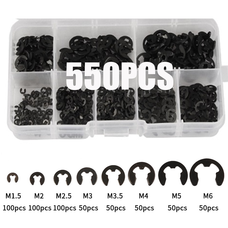 550pcs E Clip Snap Circlip Washer 65Mn Black Steel Shaft External ...