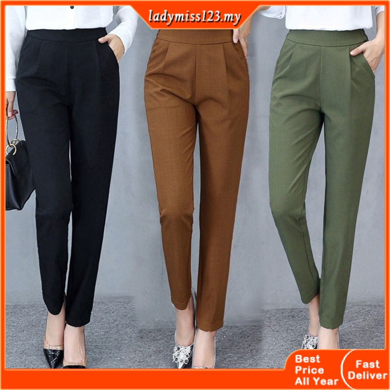 Plus Size M-5XL Women Long Pants Korean Style Casual Vintage Black High  Waist Slimming Office Wear Pants