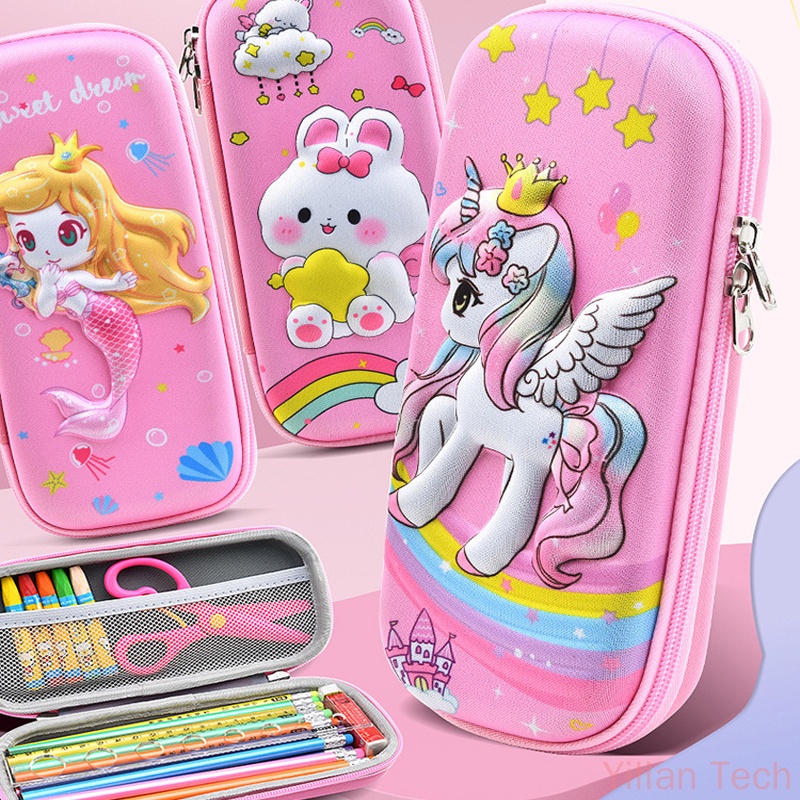 Unicorn Pencil Box Stationery Box Cute Pencil Case 3D Kawaii EVA Large