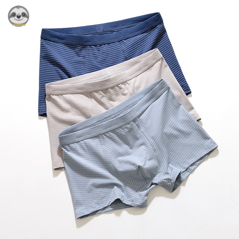 2 Packs] Japanese Style Muji Men's Modal Striped Underwear Good Product  Seamless Boxer Briefs Soft Breathable Light Blue+Light Blue L