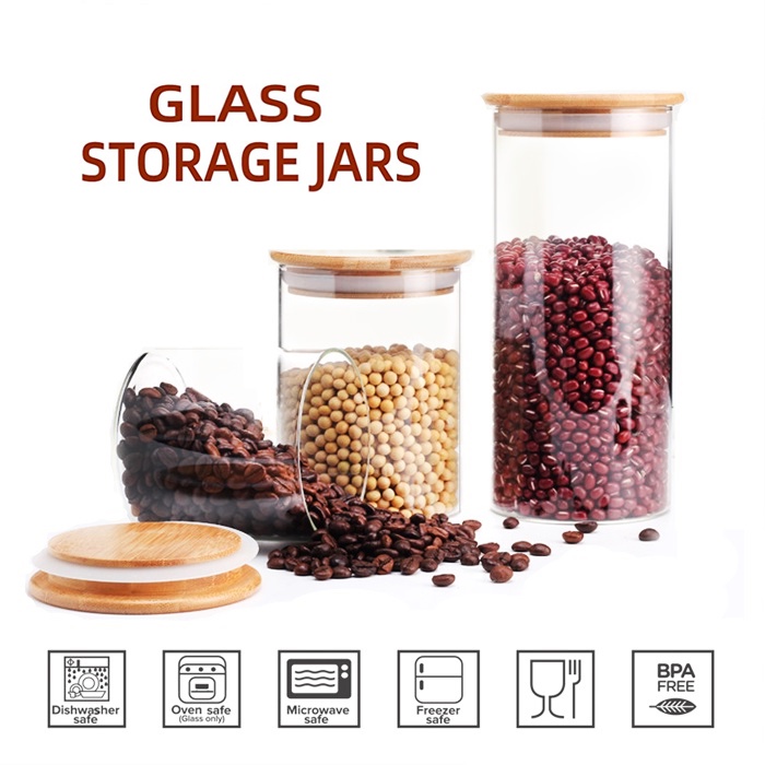 Cookie Jar, Glass Kitchen Canisters with Airtight Bamboo Lid, Glass
