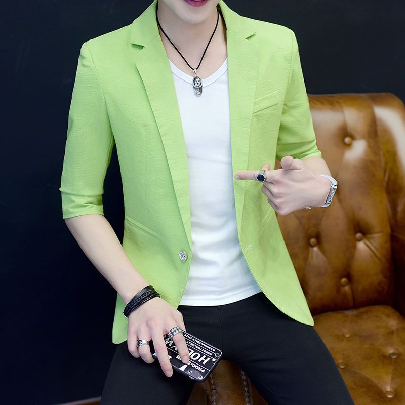  Men's Suit Coat Summer Versatile ShortSleeved Small Suit Men Green