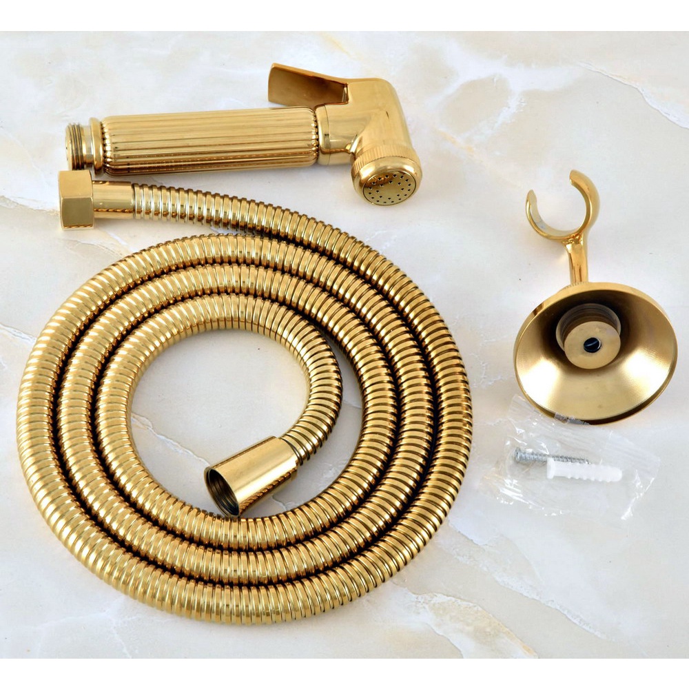 Gold Color Brass Bathroom Handheld Shower Head Spray Clean Pressurized Sprayer for Bidet Tap & 1 ...
