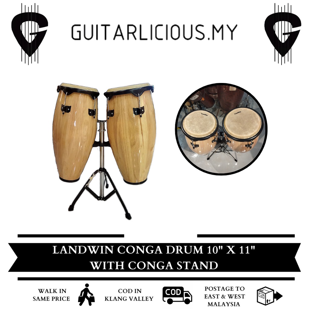 Landwin Conga Drum 10 inch x 11 inch with Conga Stand (Made in Thailand