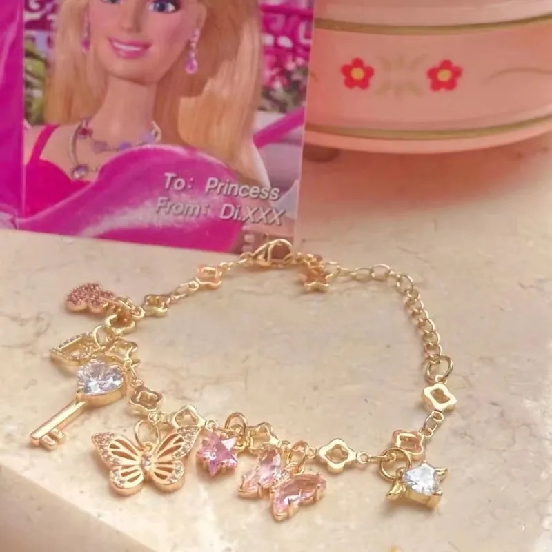 333 The Barbie Diaries Butterfly heart Zircon fashion high appearance level pink lovely girl heart bracelet Shopee Malaysia