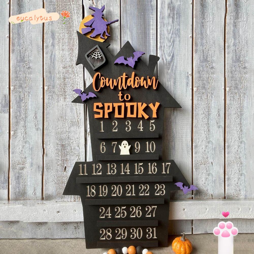 EU-FASHION Halloween Advent Countdown Calendar, Hanging Ornament Wooden ...