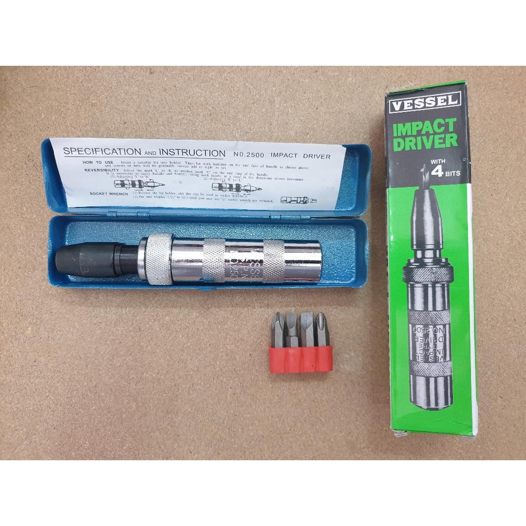 VESSEL Sinotec No.2500 Impact Driver with 4 Bits Set (for Jam Screws or