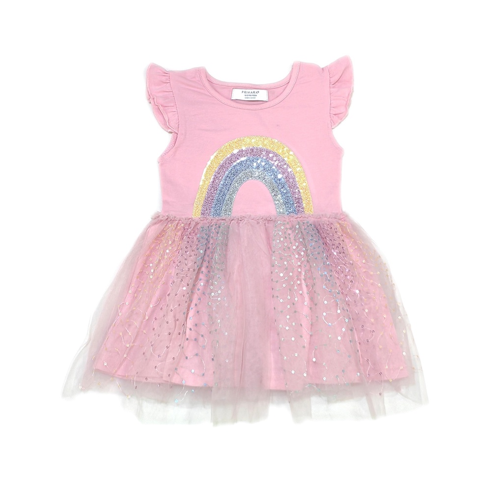 Primark Kids Girl Tutu Short Dress Sequin Rainbow Pink Dress - Size 1 