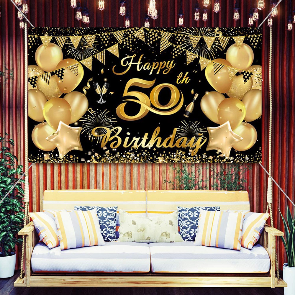 Rose Gold Black Happy Birthday Party Backdrops Banner Adult Theme Party Decoration Diy Party 4596