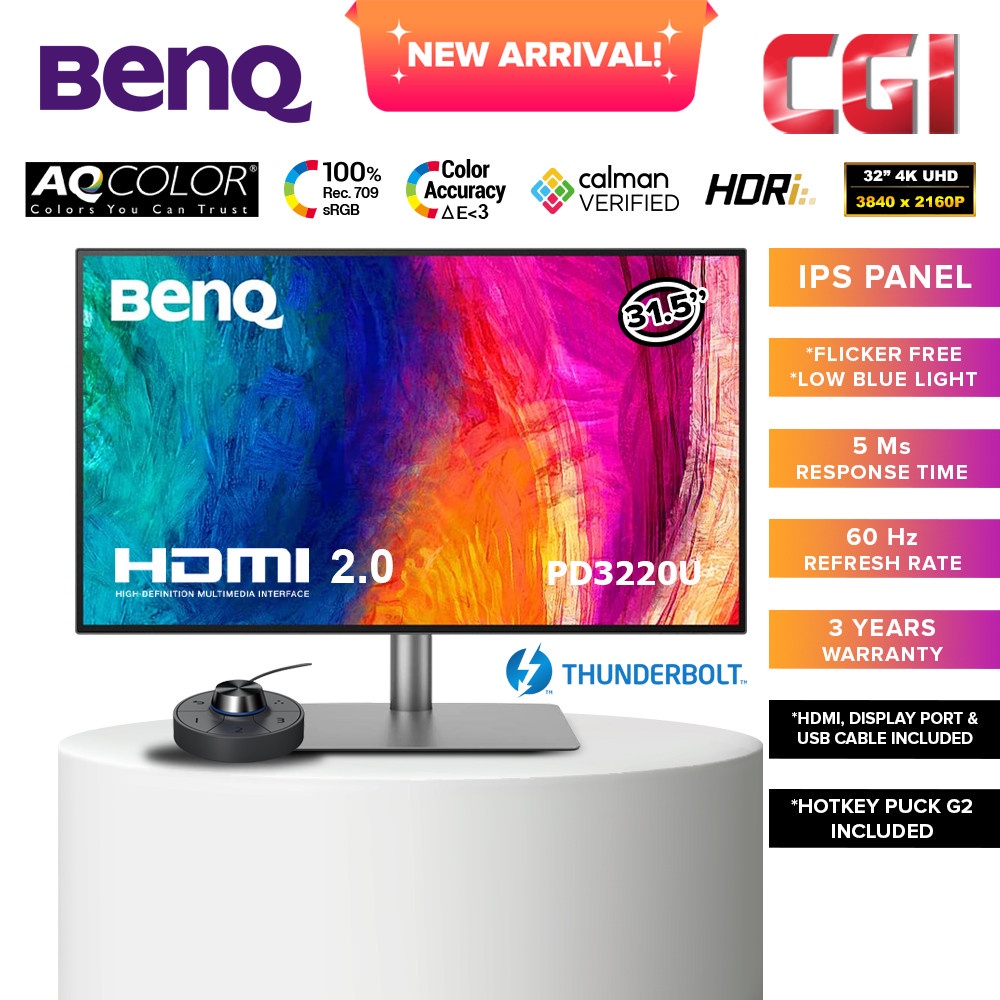 BenQ PD3220U IPS 4K UHD Daisy Chain Thunderbolt 3 USB Hub AQColor Eye