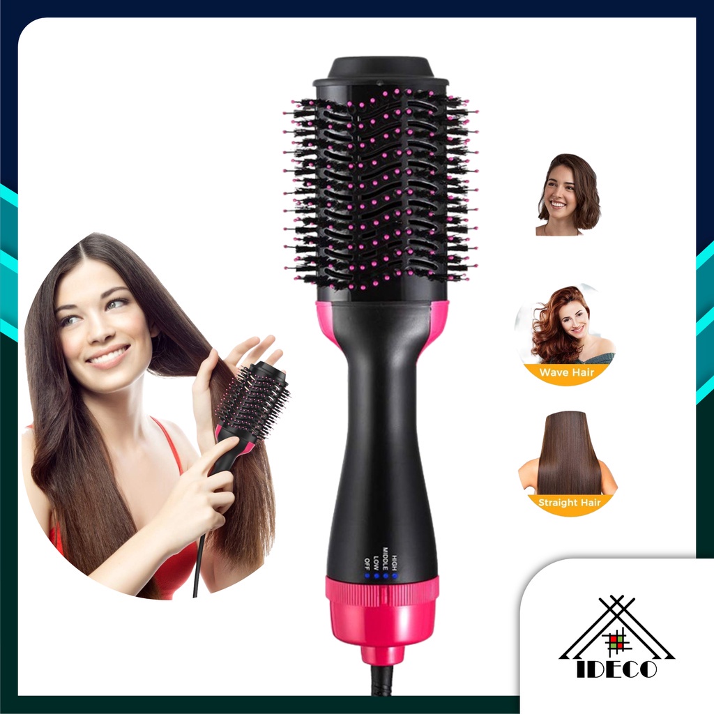 Ideco Hair Dryer 3 In 1 Negative Ion Hot Air Comb Dryer Curly Hair Straight Hair One Step 3193