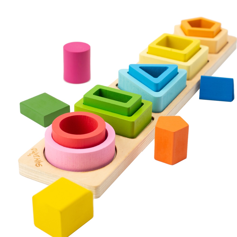 Gradient Rainbow Puzzle Montessori Wooden Sorting Stacking Toys for ...
